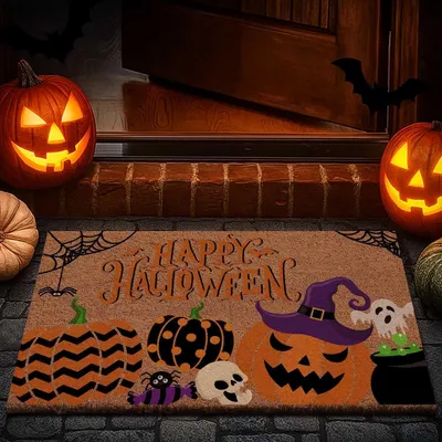 Produktbild von Fußmatte Halloween Kürbis Kokosmatte rutschfest 42x75 cm Innen Außen