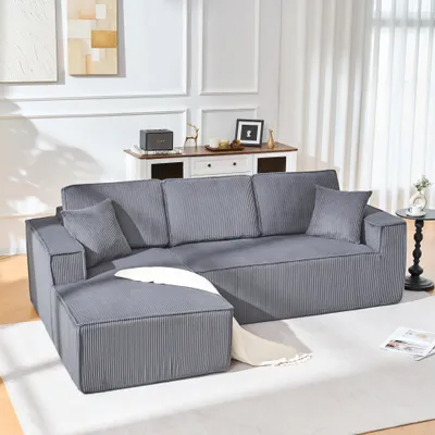 Produktbild von STILVORA Ecksofa L-Form vollkomprimiert aus Cordstoff als 2-Sitzer mit Chaiselongue, Modulares Sofa mit Hochdichtschaumpolster, Wohnzimmersofa Grau