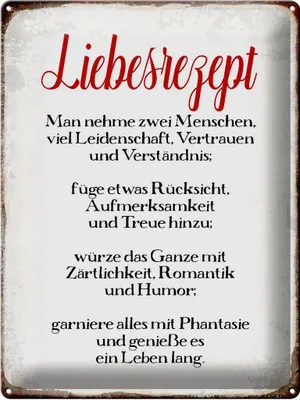 Produktbild von Blechschild Liebesrezept, 40x30 cm, Blechschilder Spruch Glück Weisheit Liebe Paar