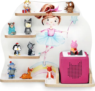 Produktbild von stadtecken® Holzregal für Toniebox & ca. 35 Tonies | Ballerina Design, schmaler Boden | Perfekt fürs Kinderzimmer | Zum Aufstellen oder Aufhängen