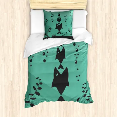 Produktbild von ABAKUHAUS Angeln Mantele, Unterwasserleben Themed, Milbensicher Allergiker geeignet mit Kissenbezügen, 135 cm x 200 cm - 80 x 80 cm, Teal Grau