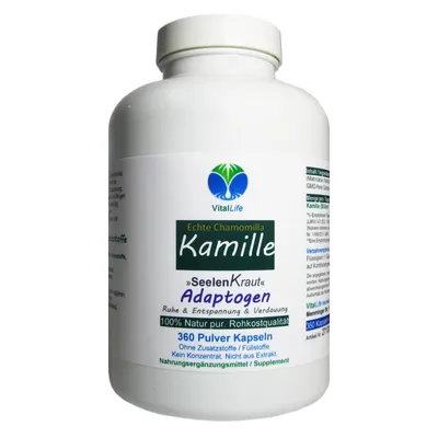 Produktbild von Kamille Kamillenblüten 360 Kapseln MAGEN - DARM - VERDAUUNG - ENTSPANNUNG - Natürliches Adaptogen - 100% NATUR PUR! OHNE ZUSATZSTOFFE!