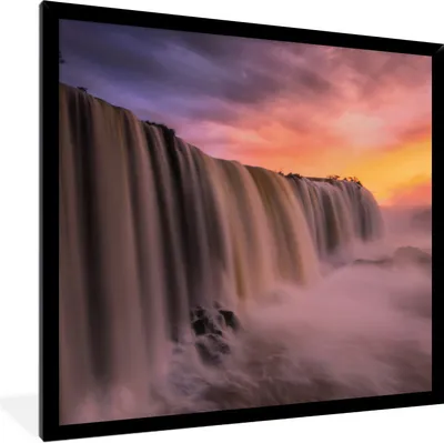 Produktbild von MuchoWow® Gerahmtes Poster Wasserfall - Sonnenuntergang - Natur 40x40 cm - Poster mit Schwarzem Bilderrahmen Wandposter Rahmen Foto Bilder - Mit Rahmen - Wanddekoration Schlafzimmer