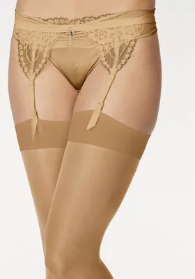 Produktbild von LASCANA Strapsstrümpfe Basic Damen schlichtes Band zum anstrapsen 2 -teilig 2x natur Größe 32/34