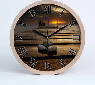 Produktbild von Holzuhr 30fi cm wanduhr - schwarze Spitzen - Holzsteg