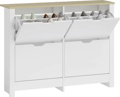 Produktbild von HOMCOM Schuhschrank Schuhregal mit Schublade für 16 Paar Schuhe Weiß+Natur