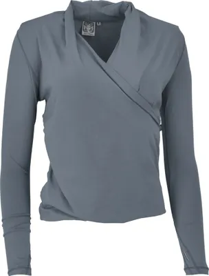 Produktbild von Langarmshirt im Wickellook mit Daumenloch, Yogashirt aus Baumwolle - Dunkelgrau, Damen, Baumwolle(Bio),Elasthan, Größe: M