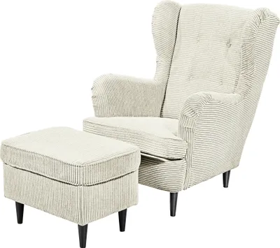 Produktbild von Ohrensessel >OSKAR< (Sessel und Hocker) in Cream - 78x102x98 (BxHxT)