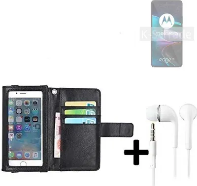 Produktbild von K-S-Trade Handyhülle + Kopfhörer kompatibel mit Motorola Edge 30 Schutzhülle Case mit Displayschutz / Schutzfolie schwarz + Kopfhörer Flip Cover