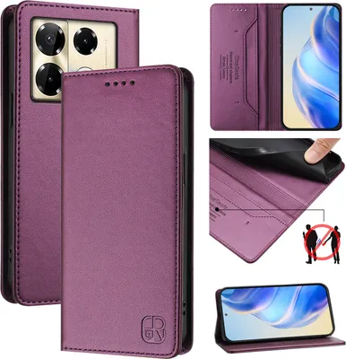 Produktbild von Lederhülle für Infinix Note 40 Pro 4G/Note 40 Pro 5G/Note 40 Pro+ 5G Hülle Flip Brieftasche Kartenfächern Ständer Schutzhülle Lila