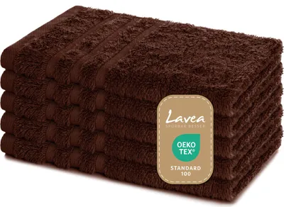 Produktbild von Lavea® 5er Set Gästehandtücher 30x50 cm – Weiche und Saugstarke Gästetücher aus 100% Baumwolle, Frottierserie Elena - Kaffeebraun