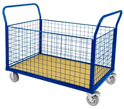 Zdjęcie produktu dla Wózek platformowy Forkberg cztery burty siatkowane 110x70x99cm nośność 500kg niebieski