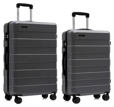 Produktbild von Hartschalen-Reisekoffer mit TSA-Schloss und YKK-Reißverschluss, Trolley-Kabinenkoffer mit 4 Rollen (Grau, L-XL-Set)