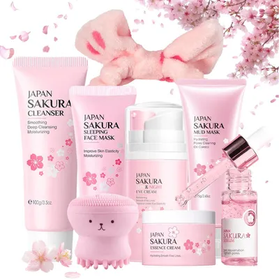 Produktbild von Hautpflege Set Damen Feuchtigkeitsspendend mit Reiniger, Serum, Augencreme 8-teilig
