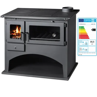 Immagine prodotto di Stufa a legna Viki V05 – 10,5 kW, con forno, termometro e piastra di cottura – Classe A