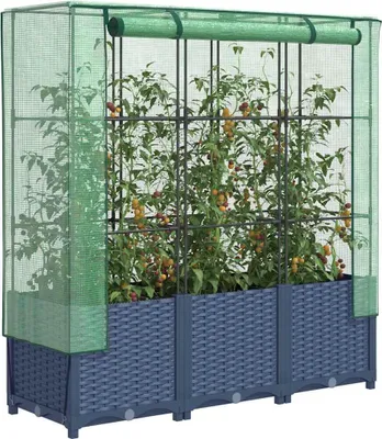 Obrázek produktu pro vidaXL Zvýšené lůžko se skleníkem s ratanovým vzhledem 120x40x138 cm