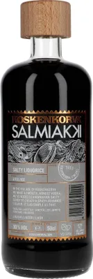 A bottle of Koskenkorva Salmiakki liquorice liqueur.