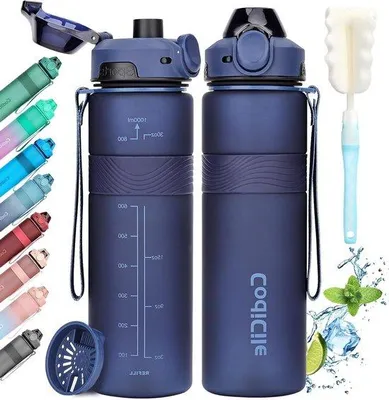 Produktbild von Famanu Trinkflasche 1 Liter - BPA-frei und auslaufsicher für Schule, Büro und Reisen