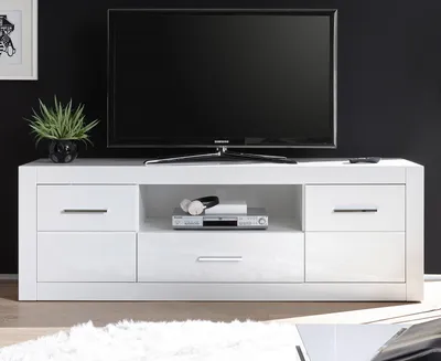 Produktbild von TV-Lowboard "Carrara" weiß Hochglanz TV Unterteil in Komforthöhe auf Rollen