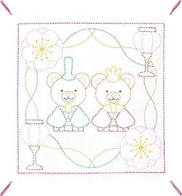 Zdjęcie produktu dla Olympus stemplowany zestaw ściegów Sashiko "Hana Fukin Bears Hinamatsuri", 34x34cm, oryginał z Japonii