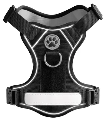Image de Harnais pour chien anti-traction, rembourré, réfléchissant, réglable avec poignée, noir, taille XL