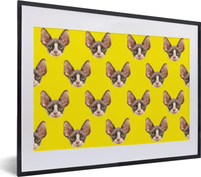 Produktbild von MuchoWow® MuchoWow® Gerahmtes Poster Haustiere - Muster - Gelb 40x30 cm - Poster mit zchwarzem Bilderrahmen - Bilderrahmen - Poster im Rahmen