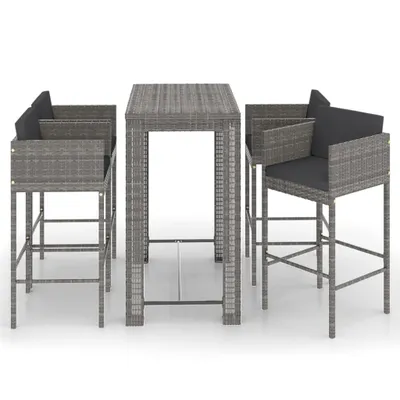 Obrázek produktu pro vidaXL 5dílný zahradní barový set s polštáři Poly Rattan Grey