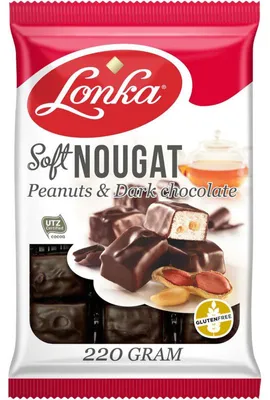 Zdjęcie produktu dla Lonka Soft Nougat Pinda Puur 220g – Kremowy nugat z chrupiącymi orzeszkami ziemnymi