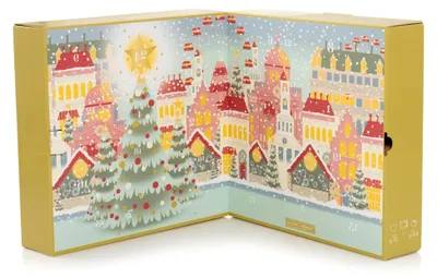 Produktbild von Adventskalender Buch 2024 | 12 Votivkerzen | 12 Teelichter | 1 Teelichterhalter | Reisepass zu den Feiertagen