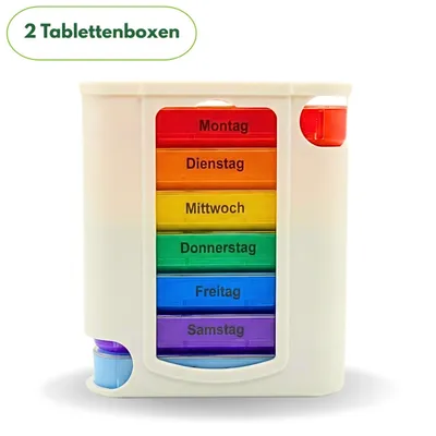 Produktbild von Frohbach 7 Tage Tablettenbox - Seniorenfreundliche Medikamentenbox 1 Woche, BPA Frei, für unterwegs & Zuhause, 4 Fächer pro Tag, Antik Weiß, 2 Stück