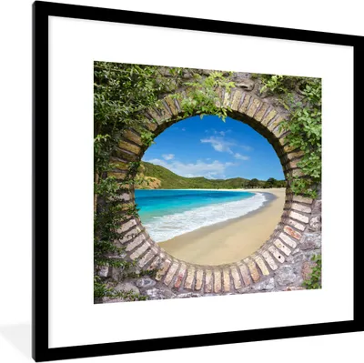 Produktbild von MuchoWow® Gerahmtes Poster Strand - Meer - Blick 40x40 cm - Poster mit Schwarzem Bilderrahmen Wandposter Rahmen Foto Bilder - Poster - Plakat im Rahmen