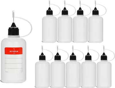 Produktbild von 10 Plastikflaschen 50 ml aus LDPE, G14, Tropfverschluss mit Nadelkappe, schwarz