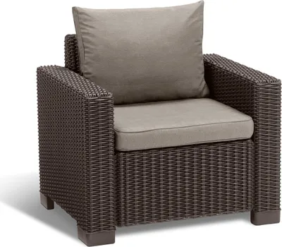 Produktbild von Allibert California Gartensessel Braun – Wetterfest & Pflegeleicht in Rattanoptik