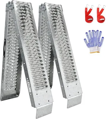 Zdjęcie produktu dla 2 sztuki składanych ramp załadowczych, wymiary 210 x 22 cm, udźwig 454 kg. Rampa załadowcza ze stali, przeznaczona do przyczep, motocykli, kosiarek, traktorów, samochodów osobowych