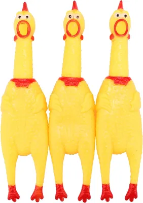 Produktbild von Screaming Chicken Hundespielzeug, gelbes Quietschhuhn aus Gummi, Neuheit und langlebiges Gummihuhn fš¹r Hunde, Gummihš¹hner im 3er-Pack