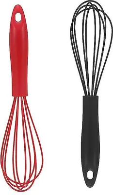 Produktbild von Silikon-Schneebesen, 2er-Pack, Rot und Schwarz, 25,4 cm, verbessertes Silikon-Schneebesen-Ballon-Set für die Küche, robustes Schneebesen-Backwerkzeug