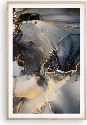Produktbild von Gerahmtes Poster - Rahmen in heller Eiche - Dunkel Abstraktion Gold - 61x91,5 cm - Wand Bild - Wanddeko - Wandbilder - Kunstposter - Wandposter - Bilderrahmen - Bilder - Kunstdruck - P2NPA61x91-4824