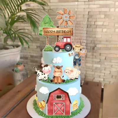 Produktbild von Tortendekoration Boerderijdieren, 14 Stück, Herzstäbchen, für Bauernhof-Party