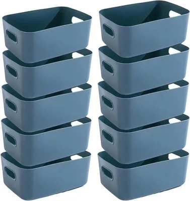 Immagine prodotto di Scatola portaoggetti in plastica per bagno e cucina - Blu - 25x18x10 cm - Confezione da 10 pezzi