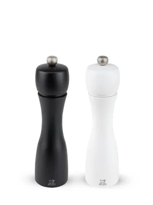 Produktbild von PEUGEOT Mühlenset TAHITI 20cm Schwarz Weiß Buchenholz Pfeffermühle Salzmühle