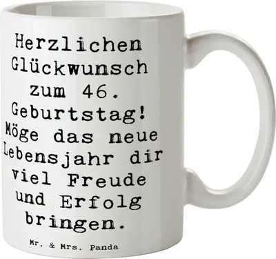 Produktbild von Mr. & Mrs. Panda Tasse Spruch 46. Geburtstag - Weiß - Geschenk, Jubiläum, Trinkbecher, Wünsche, Becher, Alter, Kaffeebecher, kaffeetasse bedruckt, Happy Birthday, feiern