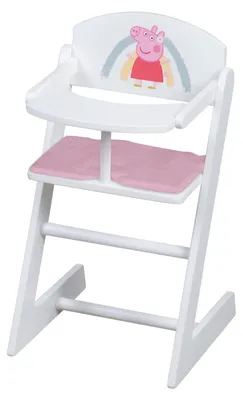 Produktbild von roba Puppenhochstuhl Peppa Pig mit Essbrett - Stuhl für Babypuppen - Holz weiß lackiert - Motiv der Zeichentrick Serie