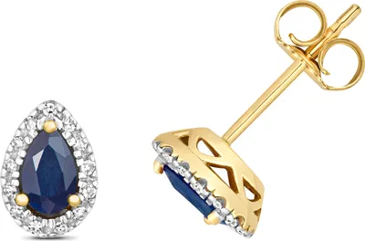 Produktbild von Funkelndes Feuer Stylische 9 Karat (375) Gold Damen - Diamant Paar Ohrstecker Brillant-Schliff 0.07 Karat mit Saphir; TRS28544
