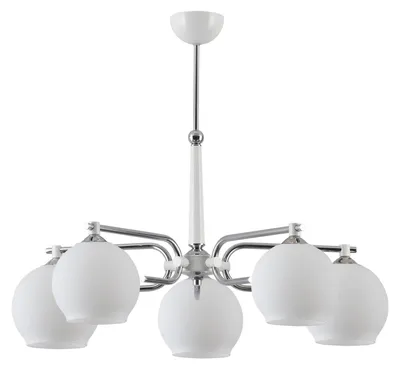 Produktbild von JUPITER Kronleuchter AXEL 1399 Modern 5-flammig E27 Chrom Weiß Glas Pendelleuchte Deckenleuchte für Esszimmer Wohnzimmer Schlafzimmer