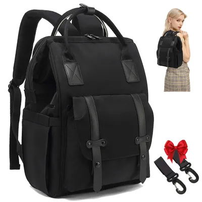 Produktbild von MODFU Wickeltasche Rucksack - Wickelrucksack mit Multifunktions-Babytaschen und mobiler Wickelauflage - Schnullerhalter und Kinderwagengurte Schwarz