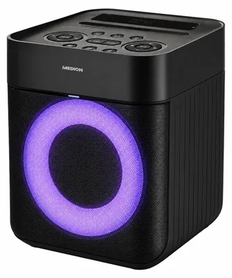 Produktbild von MEDION LIFE E61177 Tragbares Bluetooth Soundsystem MD-44077 Karaoke mit LED-Lichteffekten und Smartphonehalterung, KI-generiertes Bild