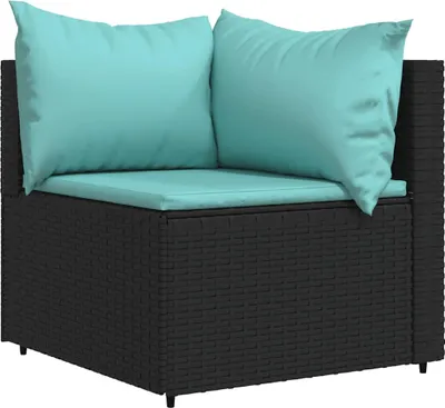 Produktbild von vidaXL Garten-Ecksofa mit Kissen Schwarz Poly Rattan