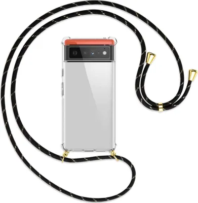 Produktbild von Handykette Backcover-Schutzhülle mit Band (Metall goldfarben) für Google Pixel 6 - schwarz/gold