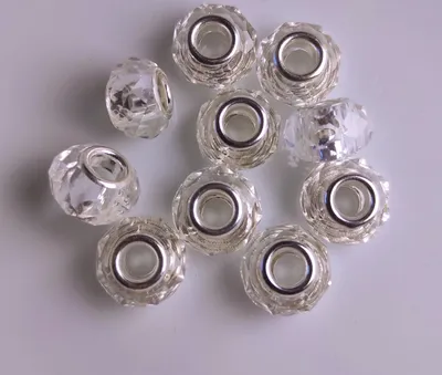 Produktbild von Großloch Spacer Charm Perlen Rondelle facettiert, 14 mm, 10 Stück, Weiß