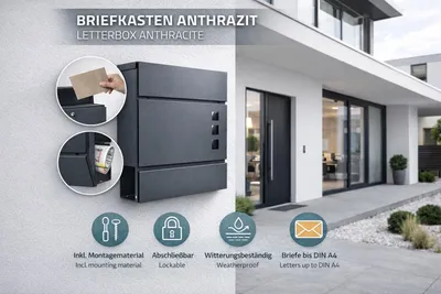 Produktbild von Briefkasten Postkasten Mailbox Design Zeitungsfach Zeitungsrolle Stahl Anthrazit